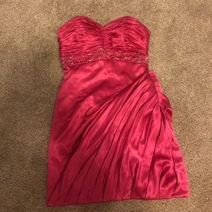 Pink satin strapless dress